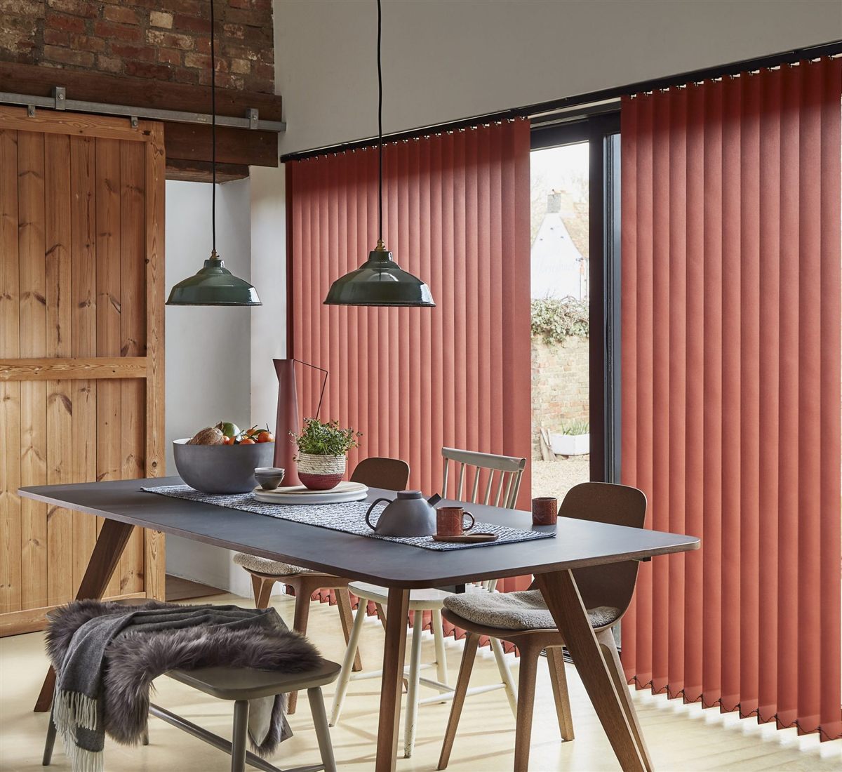 Burnt orange vertical blind fabric close up